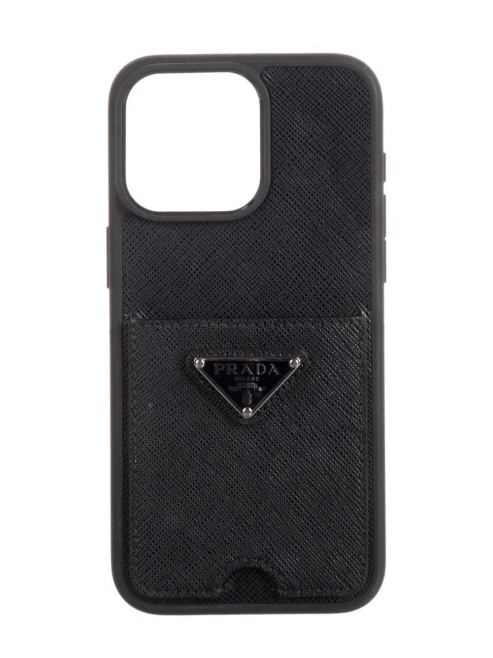 Prada Black Saffiano Leather Phone Case with Triangular Logo